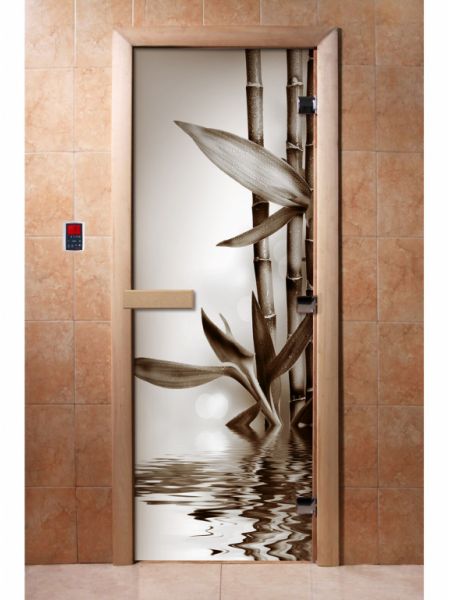 Стеклянная дверь для бани и сауны с фотопечатью 190*70 А057