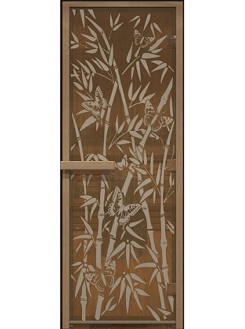 Дверь для бани "Бамбук и бабочки" стекло бронза прозрачное коробка ольха 70х190см