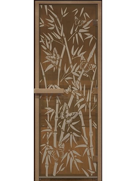 Дверь для бани "Бамбук и бабочки" стекло бронза прозрачное коробка ольха 70х190см