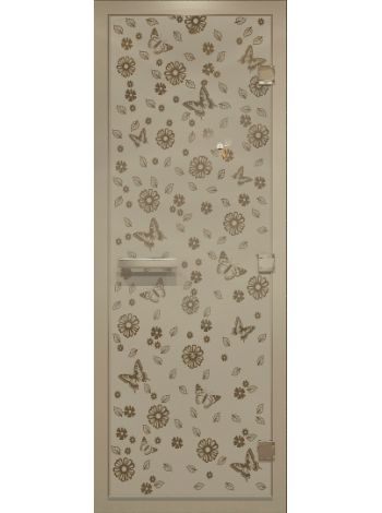 Дверь в хамам 70х190см "Цветы и бабочки" бронза матовая коробка  алюминий