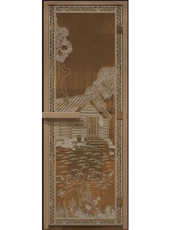 Дверь для бани "Банька в лесу" стекло бронза прозрачное коробка ольха 70х190см