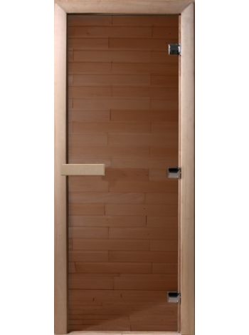 Стеклянная дверь для бани Бронза прозрачная 70х190см, коробка осина 