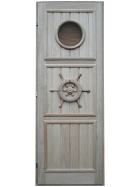 Дверь для бани кавказская липа с петлями "Штурвал" 190х70