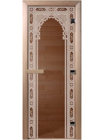Дверь для бани "Восточная арка" стекло бронза прозрачное коробка ольха 70x190см